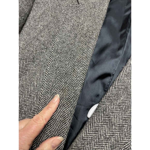 Vintage Lands End Herringbone Tweed Blazer Mens 46R Black 100% Wool Two Button - Picture 14 of 16